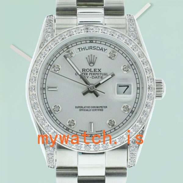 Rolex Day-Date Men’s M118389-0008 36mm Silver Dial Diamond Bezel: A Timeless Masterpiece